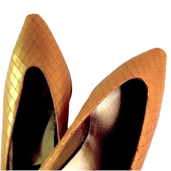 PREVATA Shoes Pointed Toe Cognac Snakeskin Leather Pumps Size 9A - Picture 3 of 11